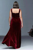 Burgundy Velvet A-Line Ruched Long Plus Size Formal Dress with Slit