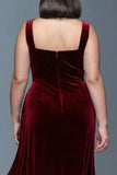 Burgundy Velvet A-Line Ruched Long Plus Size Formal Dress with Slit