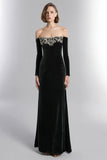 Black Velvet Off the Shoulder Long Holiday Party Dress