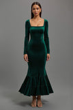 Mermaid Dark Green Velvet Long Sleeves Holiday Party Dress