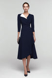 Black and White V-Neck A Line Midi Work Dress