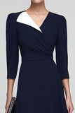 Black and White V-Neck A Line Midi Work Dress