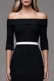 Black Sheath Midi Off The Shoulder Work Dress with Sleeves