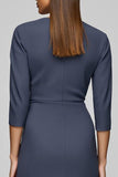 Twilight Sheath Bateau Neck Midi Work Dress with Slit