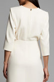 Ivory Round Neck A Line Midi Work Dress with Slit