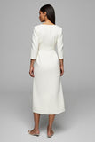 Ivory Sheath V-Neck Maxi Work Dress with Buttons