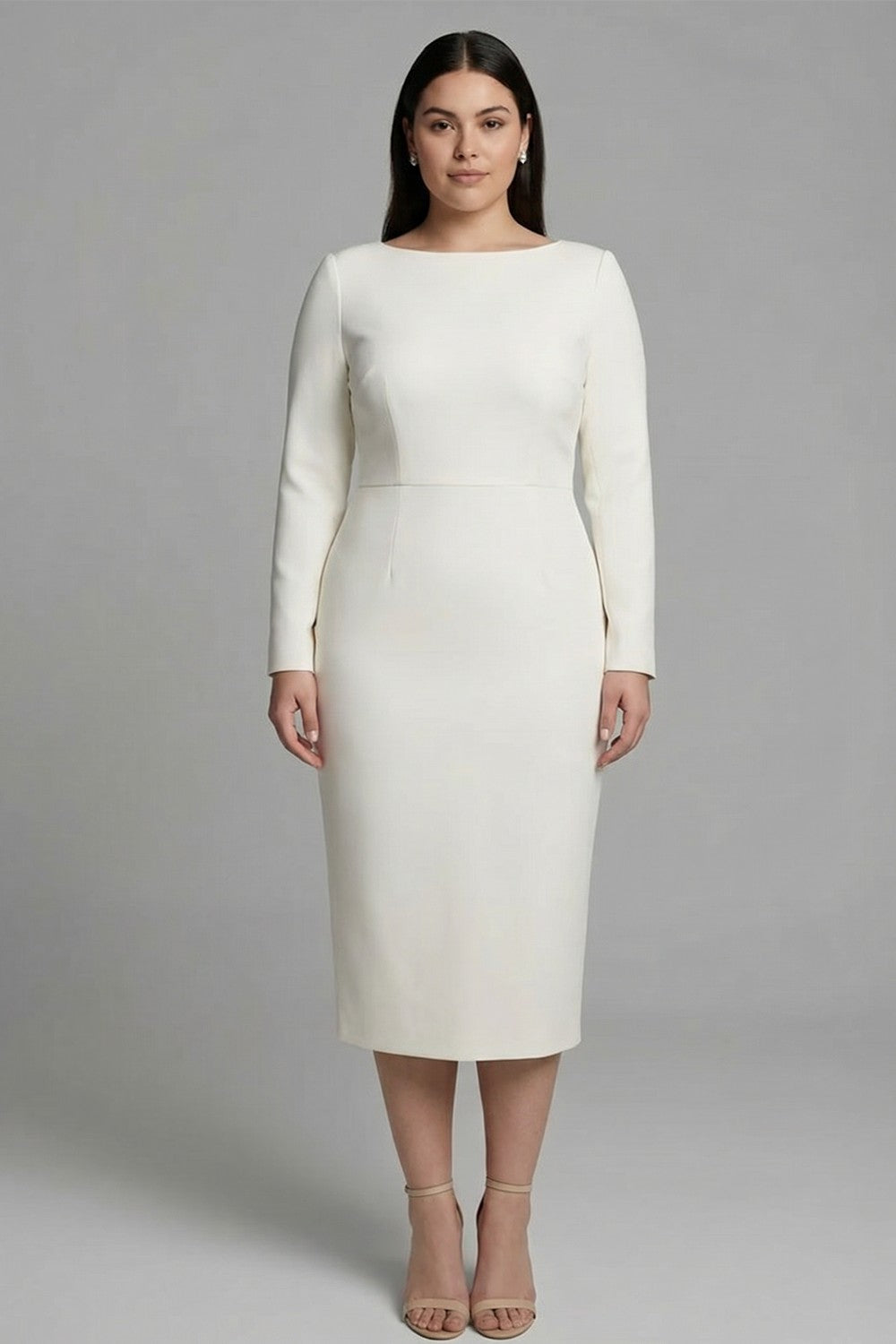 Zapaka Women Plus Size Ivory Work Dress Sheath Bateau Neck Long Sleeves Midi Business Dress, Ivory / US24W Zapaka Women Plus Size Ivory Work Dress Sheath Bateau Neck Long Sleeves Midi Business Dress, Ivory / US24W