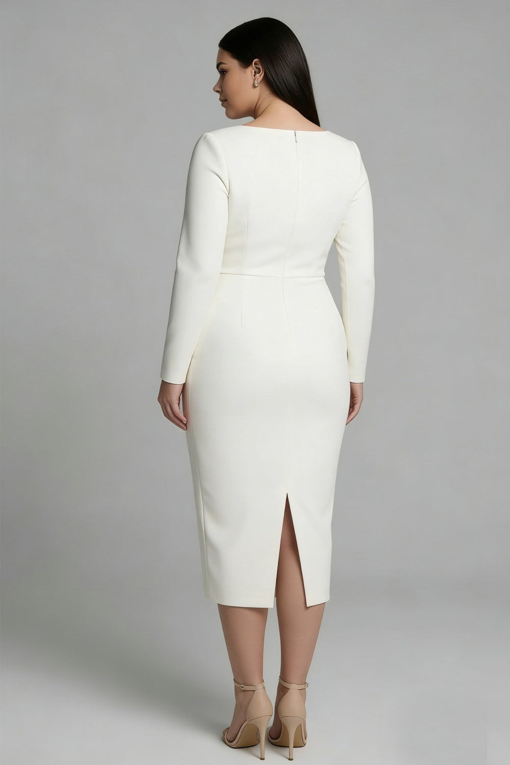 Zapaka Women Plus Size Ivory Work Dress Sheath Bateau Neck Long Sleeves Midi Business Dress, Ivory / US24W Zapaka Women Plus Size Ivory Work Dress Sheath Bateau Neck Long Sleeves Midi Business Dress, Ivory / US24W