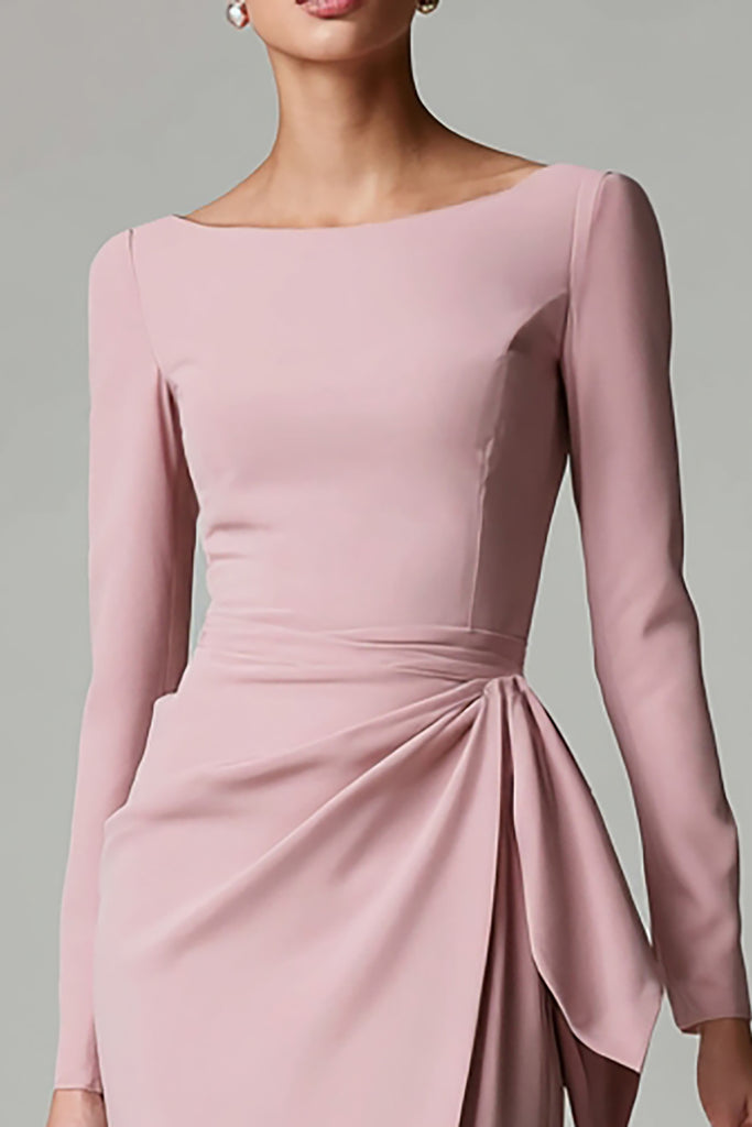 Zapaka Women Pink Sheath Midi Work Dress Ruched Boat Neck Business ...