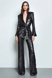 Sparkly Black 2 Piece Women Prom Suits With Sash
