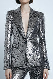 Silver Gray Sparkly 2 Piece Women Prom Suits