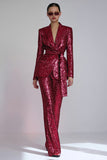 Sparkly Red 2 Piece Women Prom Suits With Sash