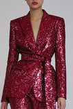 Sparkly Red 2 Piece Women Prom Suits With Sash