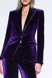 Dark Purple Velvet Peak Lapel 2 Piece Business Suits With Pockets