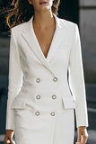 Ivory Notched Lapel Double Breasted Pencil Work Dress