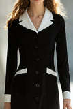 Black and White Single Breasted Midi Work Dress