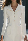 Single Breasted Midi Ivory Work Dress With Pockets