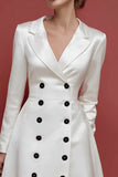 Double Breasted A Line Satin Ivory Work Dress