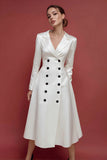 Double Breasted A Line Satin Ivory Work Dress