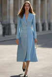 Sky Blue A Line Single Breasted Midi Work Dress