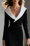 Black and White Midi Work Dress With Slit