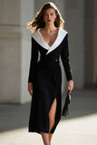 Black and White Midi Work Dress With Slit