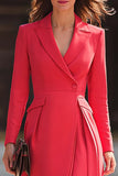 Elegant A Line Peak Lapel Red Work Dress