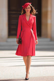 Elegant A Line Peak Lapel Red Work Dress