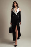 Sheath Notched Lapel Black and White Work Dress With Slit