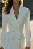 Peak Lapel Double Breasted Bodycon Ivory Business Dress