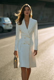 Peak Lapel Double Breasted Bodycon Ivory Business Dress