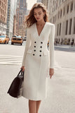 Ivory Double Breasted V Neck Sheath Midi Work Dress