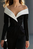 Off The Shoulder Black and White Pencil Work Dress With Slit