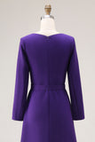 Purple A Line Boat Neck Long Sleeve Work Dress