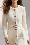 Ivory A Line Single-breasted Work Dress With Belt