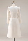 Ivory A Line Single-breasted Work Dress With Belt