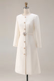 Ivory A Line Single-breasted Work Dress With Belt