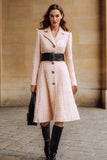 Pink A Line Notched Lapel Single-breasted Work Dress