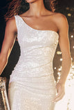 Sparkly Ivory One Shoulder Short Homecoming Dress