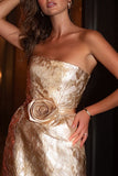 Champagne Jacquared Tight Strapless Short Cocktail Dress