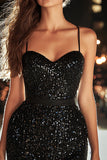 Sparkly Black Spaghetti Straps Short Tight Cocktail Dress
