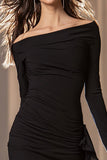 Black Tight Off The Shoulder Short Cocktail Dress With Ruffles