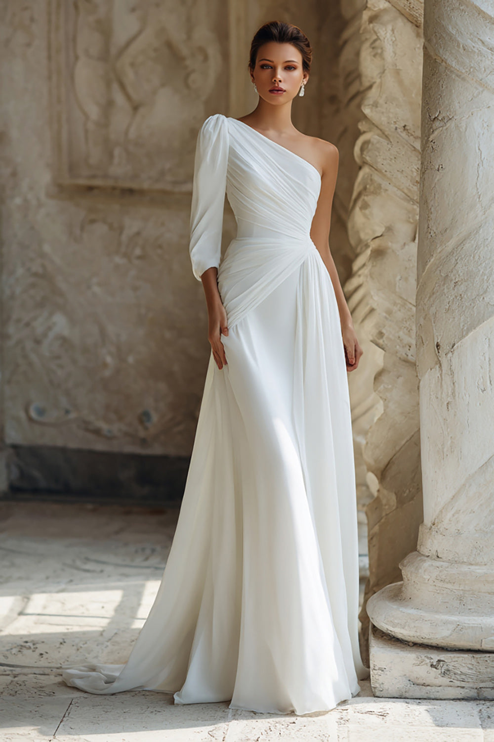 one shoulder ruched wedding dress CD979W Ladivine