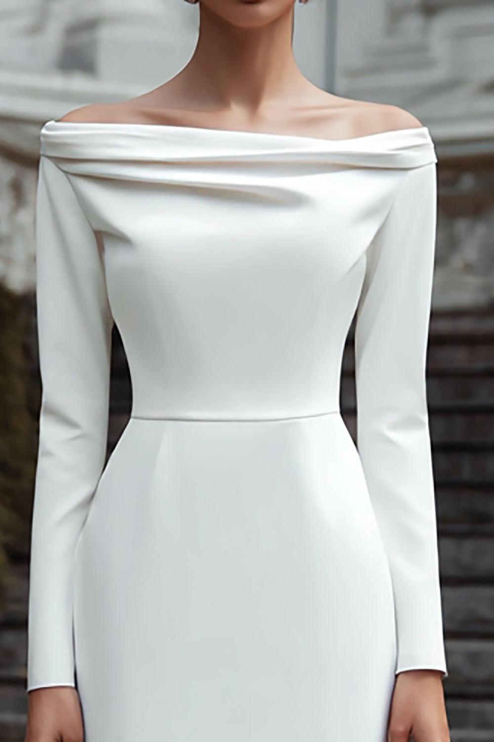 Zapaka Women Ivory Engagement Dress Long Sleeve Sheath Bateau Neck Satin Bachelorette Dress, Ivory / US4 Zapaka Women Ivory Engagement Dress Long Sleeve Sheath Bateau Neck Satin Bachelorette Dress, Ivory / US4