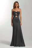 Sky Blue Mermaid Cut Out Satin Strapless Formal Dress