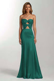 Sky Blue Mermaid Cut Out Satin Strapless Formal Dress