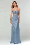 Strapless Sheath Cut Out Sky Blue Long Formal Dress