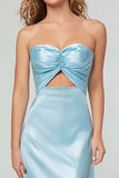 Strapless Sheath Cut Out Sky Blue Long Formal Dress