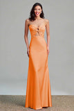 Pink Satin Cut Out Sheath Strapless Long Formal Dress