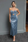 Dark Green Sweetheart Cut Out Sheath Midi Formal Dress